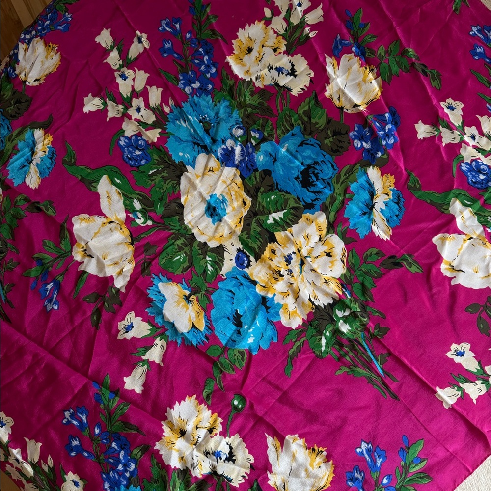 Echo Floral Scarf in Pink, Blue, and White 100%silk - Picture 4 of 10